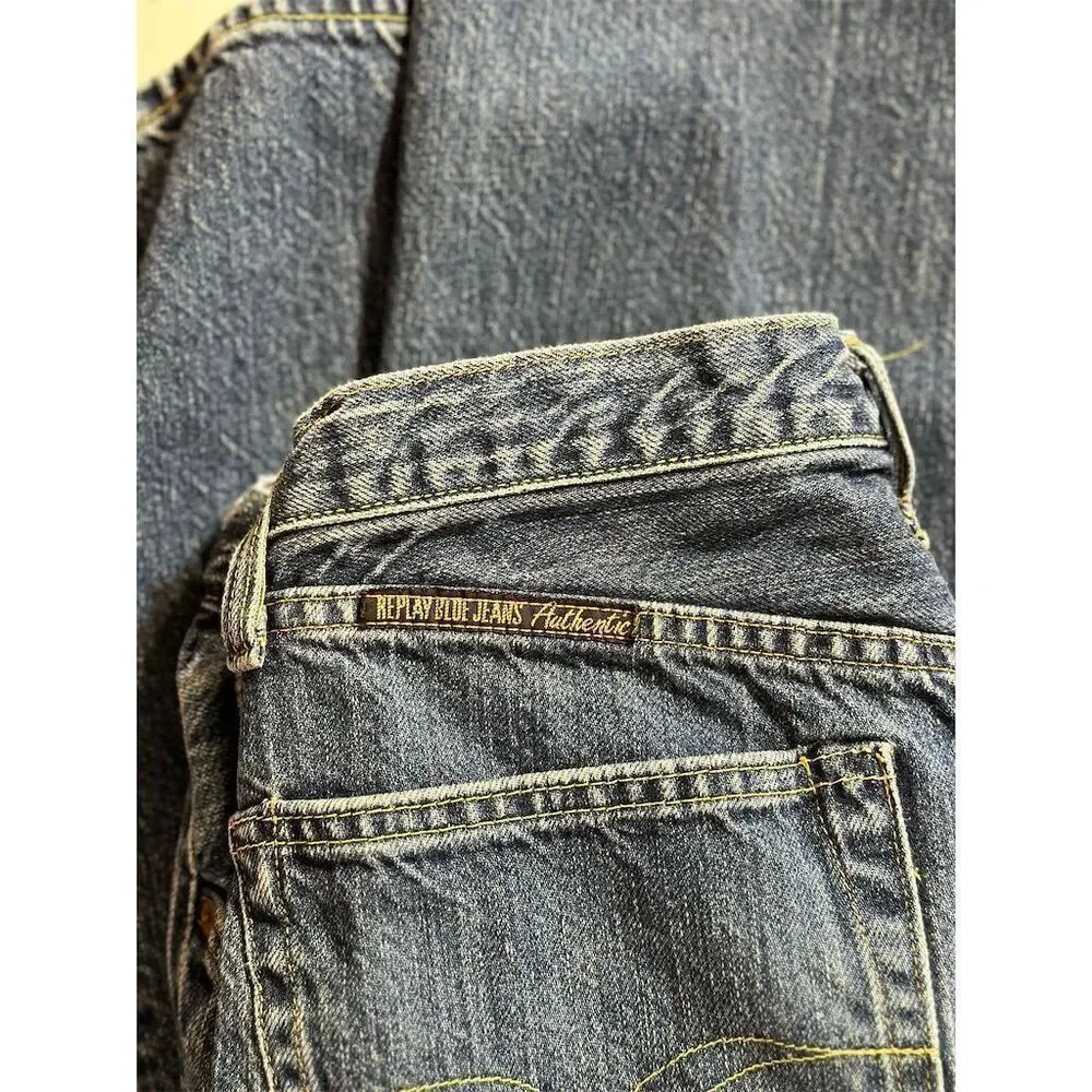 Vintage 80s Replay Blue Denim Straight Leg Button Fly 5 Pocket High Rise Jeans